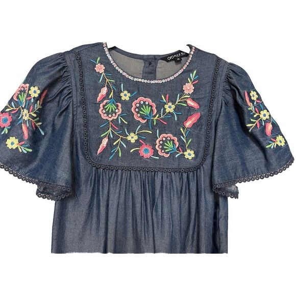 Blu And Blue New York Girls Denim Embroidered & Bead Dress Size M 7-8 Beautiful - Picture 3 of 6